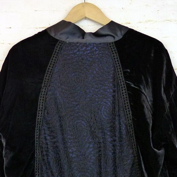 Sam Edelman Jacket Womens S Black Velvet Smoking Wrap Back Lace Boho Hippie - Picture 8 of 12